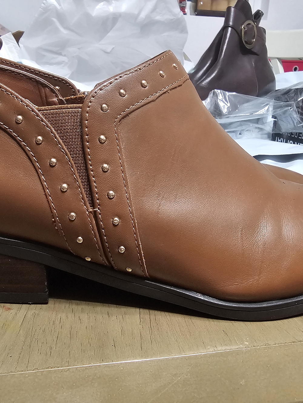 Bella Vita Cognac Brown Studded Leather Ankle Booties